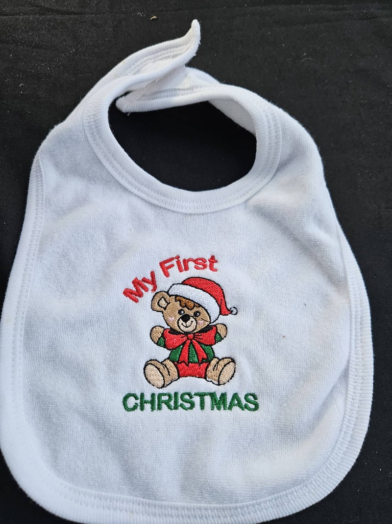 1st Christmas Bib $15
White, Black, Grey